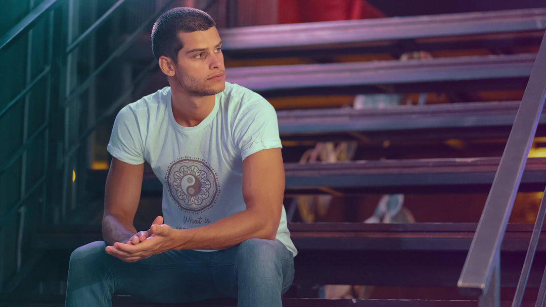 Printed Men's T Shirt with Philosophy-based Print in Sky Blue | Short Sleeve Soft Graphic Tee by Curiask