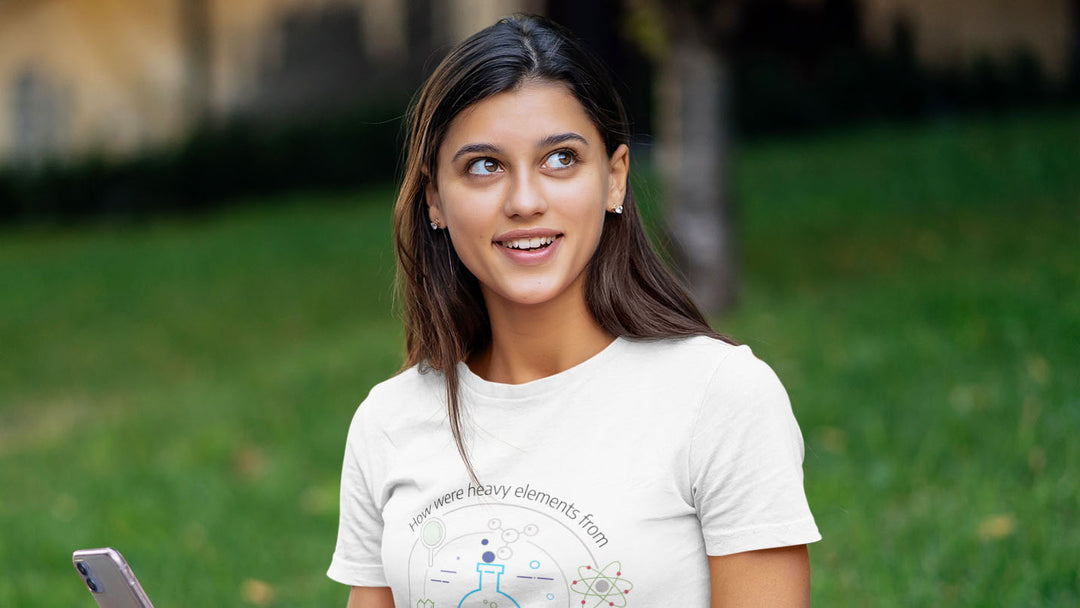 Printed Women's T Shirt with Physics-based Print in White | Short Sleeve Soft Graphic Tee by Curiask