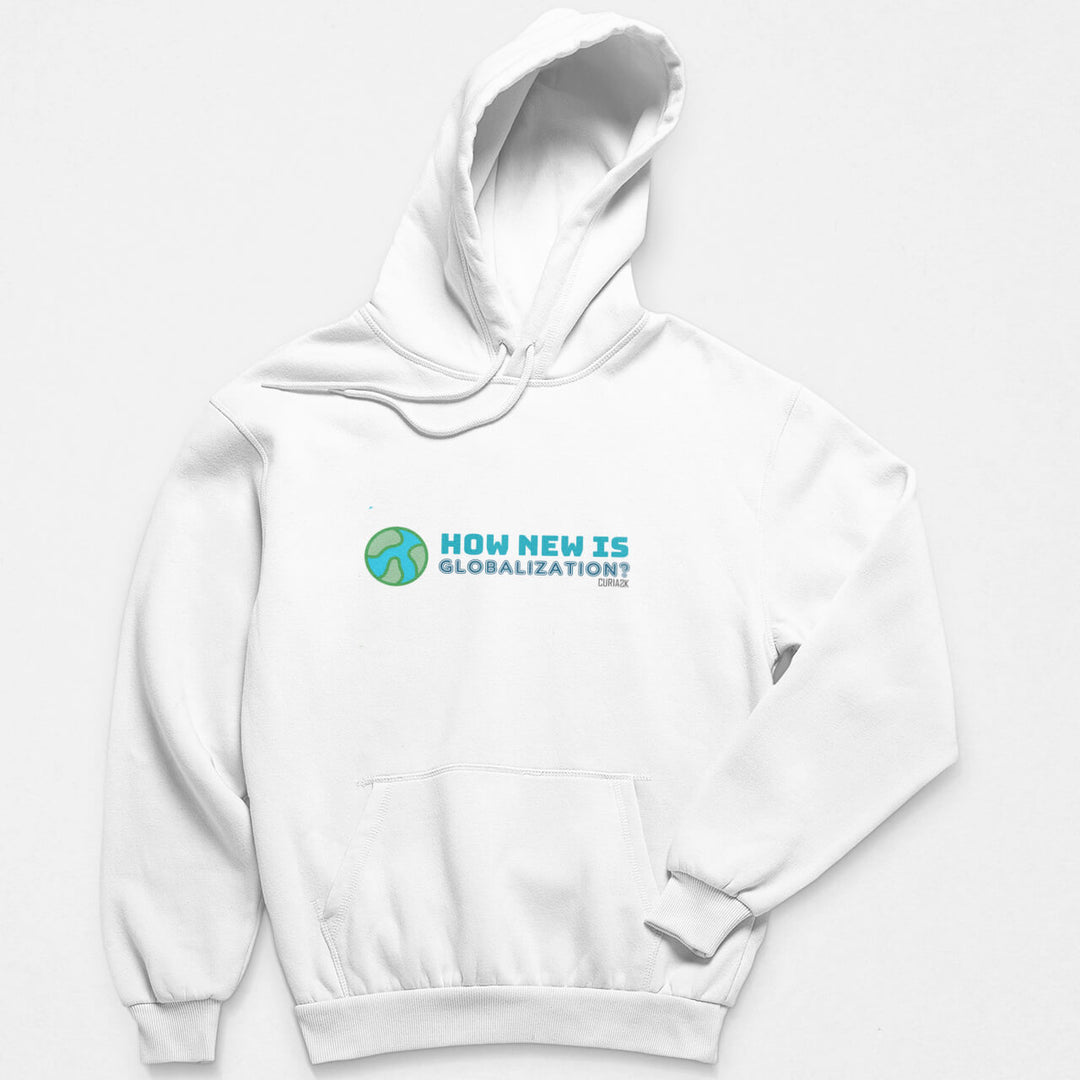 Printed Adult Hoodie with 'How New is Globalization?' Print in White | Long Sleeve Soft Graphic Hoodies by Curiask