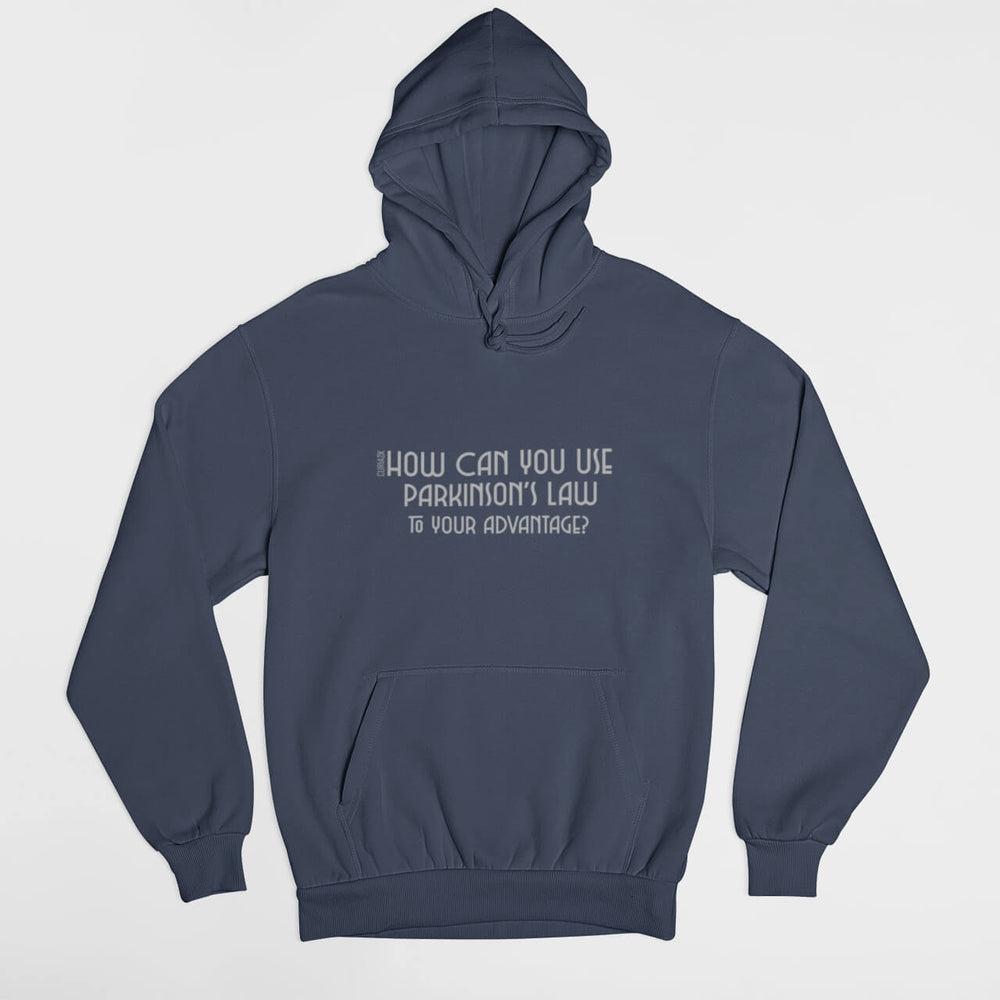 Printed Adult Hoodie with Parkinson's Law-based Print in Midnight Blue | Long Sleeve Soft Graphic Hoodies by Curiask