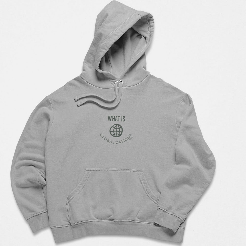 Printed Adult Hoodie with 'What is Globalization?' Print in Royal Gray | Long Sleeve Soft Graphic Hoodies by Curiask
