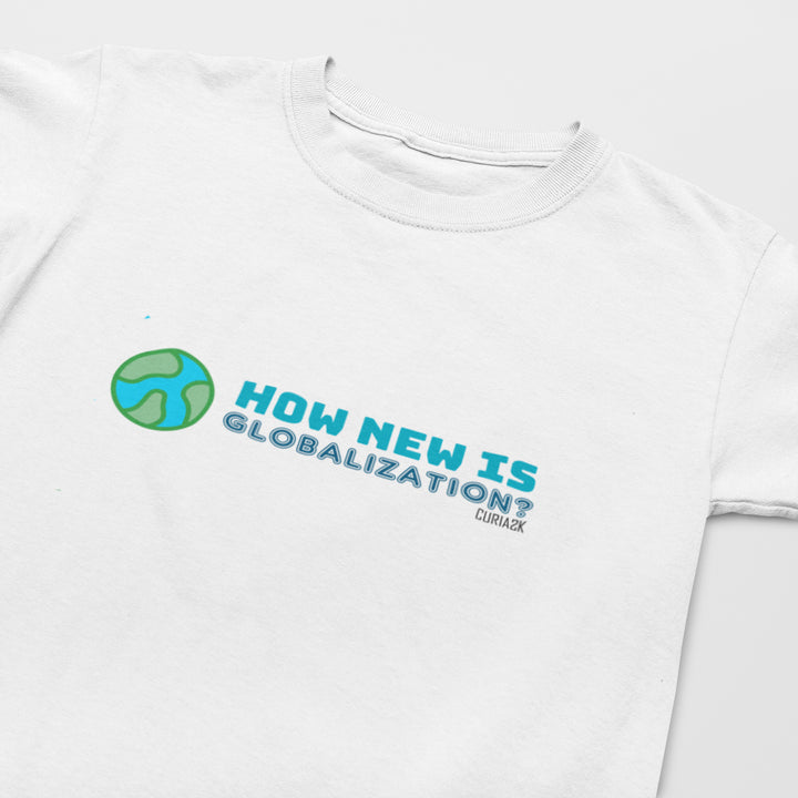 Kid's T-shirt with question How New is Globalization printed on it Tshirt color_white