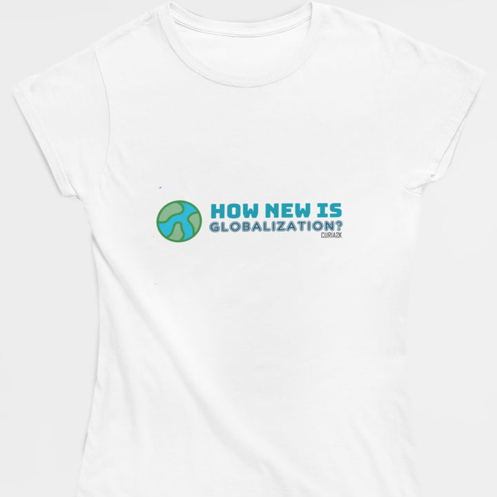 Adults T-Shirt with question How new is Globalization printed on it. Color is White.