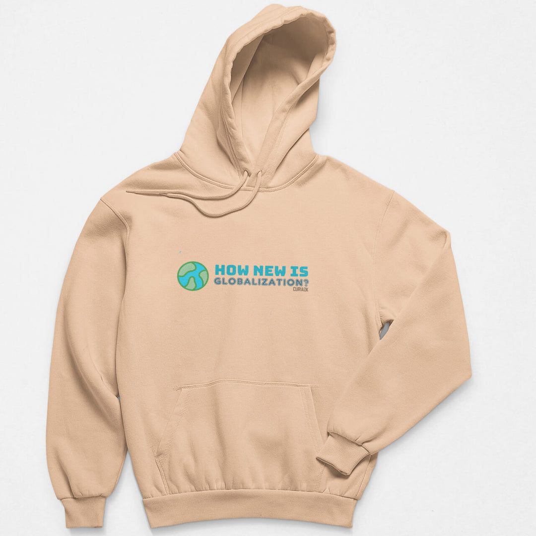 Printed Adult Hoodie with 'How New is Globalization?' Print in Peach | Long Sleeve Soft Graphic Hoodies by Curiask
