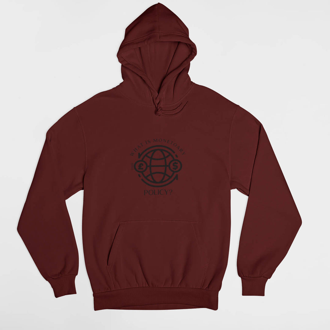 Printed Adult Hoodie with Economy-based Print in Burgundy | Long Sleeve Soft Graphic Hoodies by Curiask