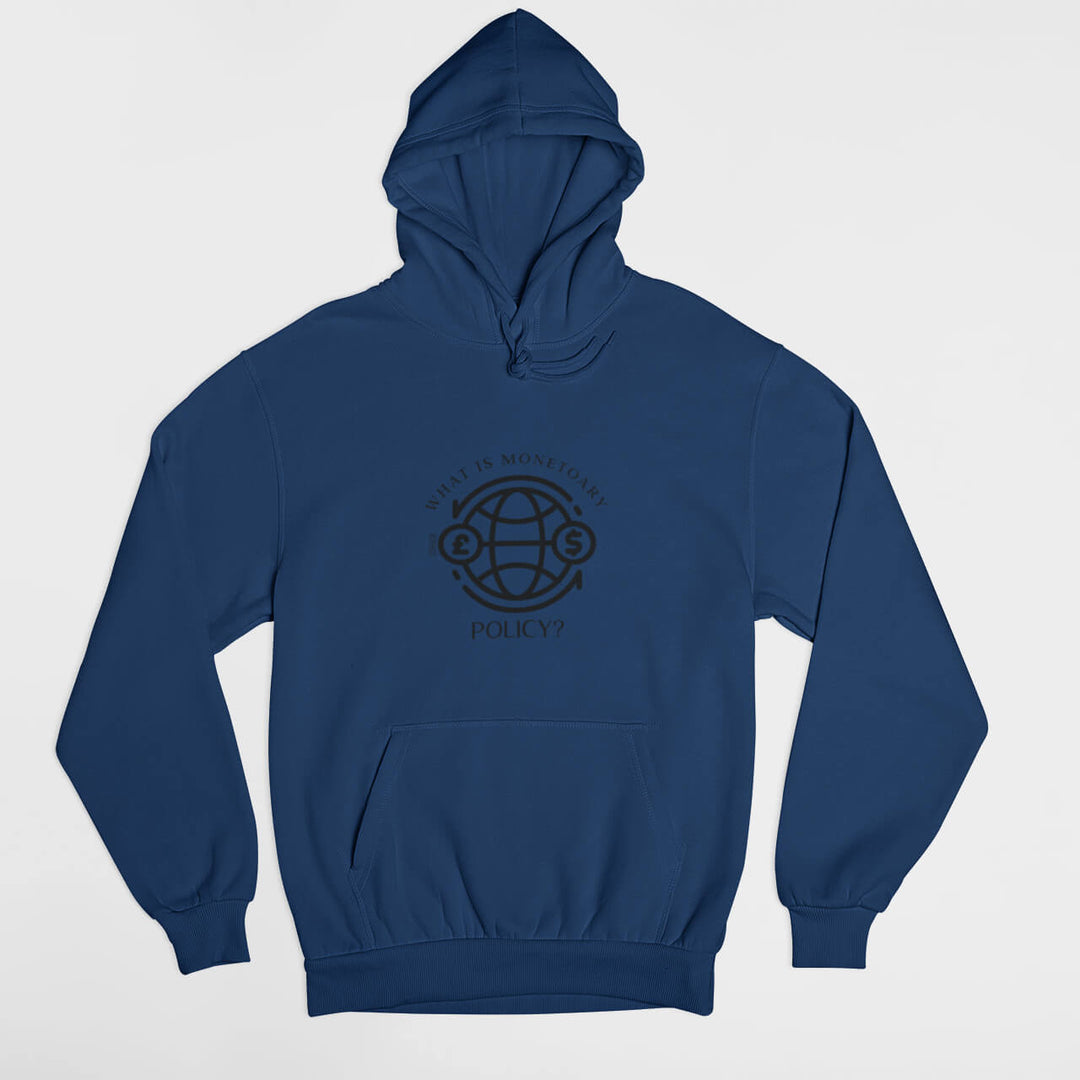 Printed Adult Hoodie with Economy-based Print in Navy | Long Sleeve Soft Graphic Hoodies by Curiask