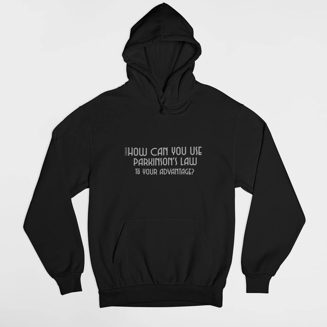 Printed Adult Hoodie with Parkinson's Law-based Print in Black | Long Sleeve Soft Graphic Hoodies by Curiask