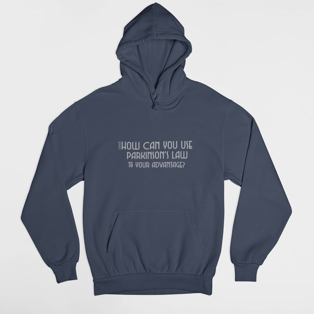 Printed Adult Hoodie with Parkinson's Law-based Print in Midnight Blue | Long Sleeve Soft Graphic Hoodies by Curiask